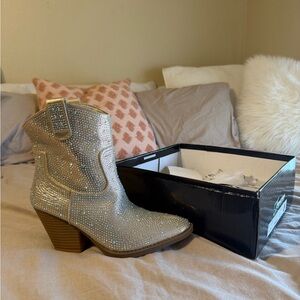 Forever 21 Sparkling Silver Heeled Boots